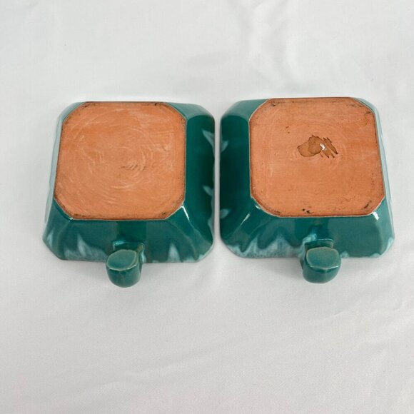 Vintage Turquoise Ceramic Dinnerware Set 6 Pieces Square Plates & Mugs - Picture 4 of 13